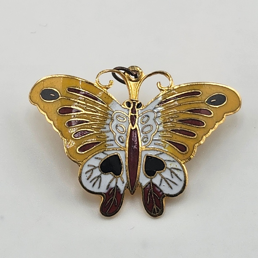 Vintage Gold Tone Butterfly Enamel Pin Brooch Pendant